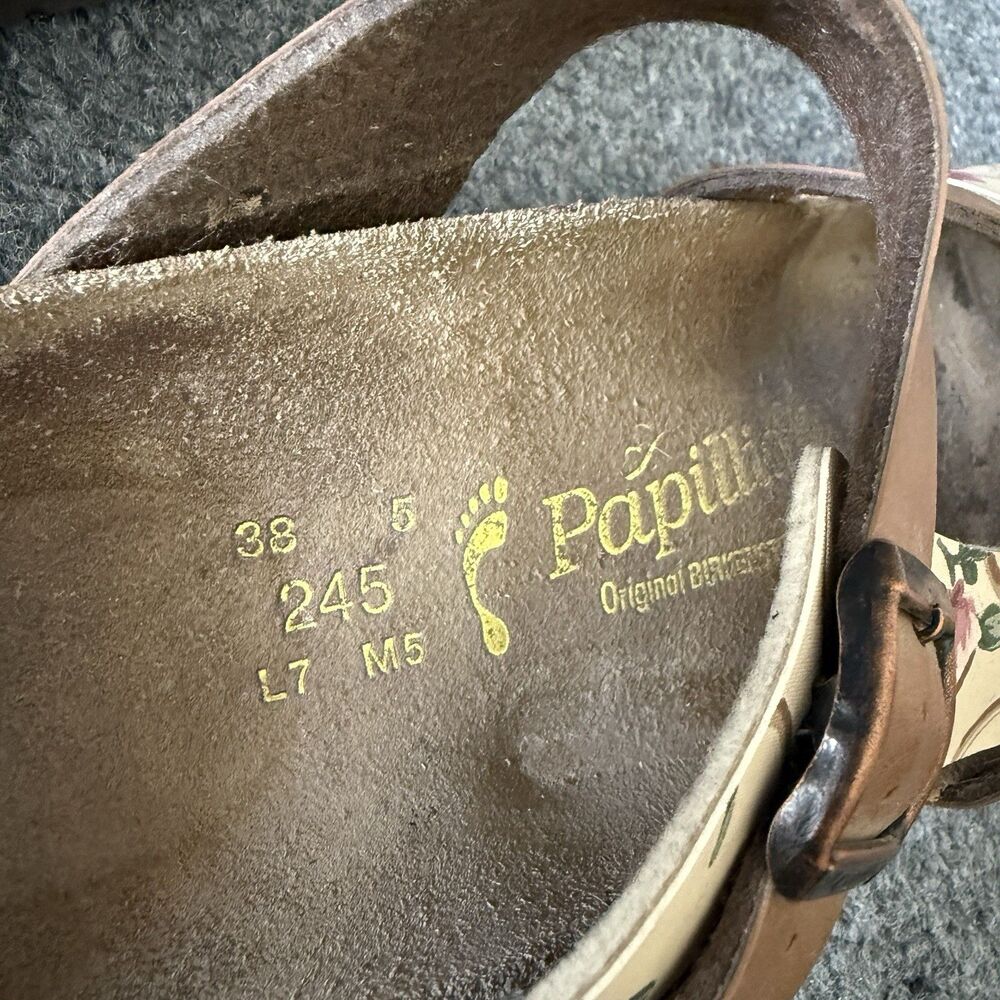 Papillio by Birkenstock Pisa Floral Sandals Brown Tan Strappy Cork Slides 7 - Picture 8 of 9